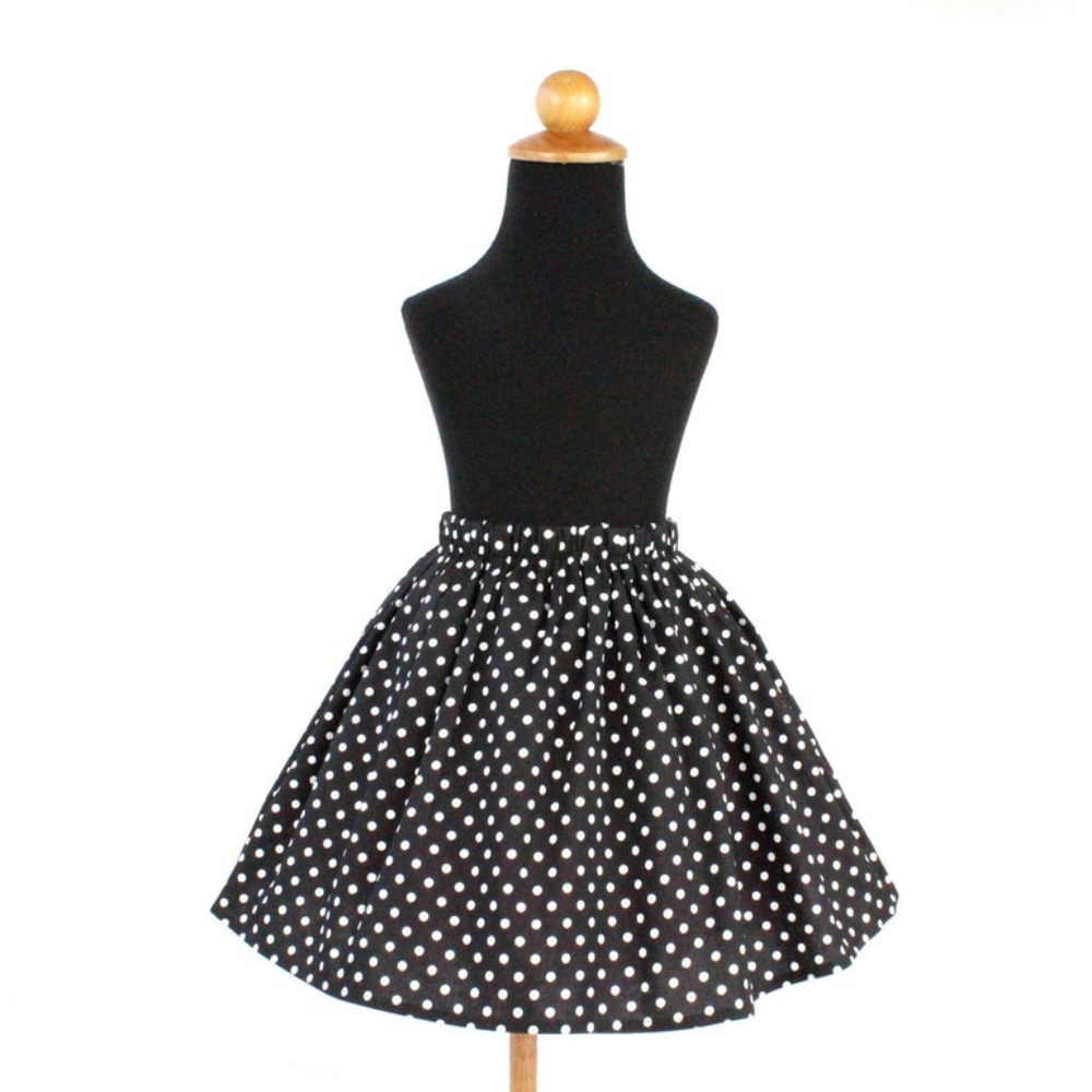 Retro Black and White Polka Dot Girl's Skirt